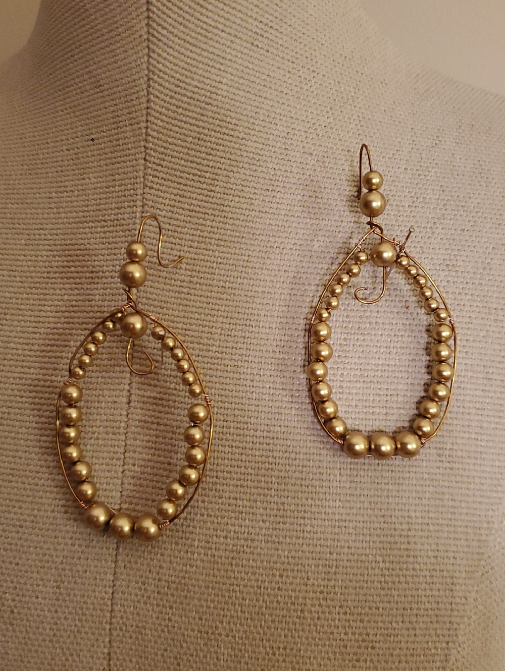 Gold Bead Teardrop Wire Earrings - Women Jewelry